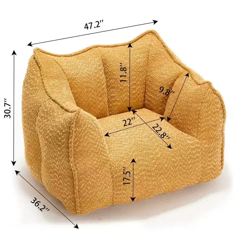 Pouf géant de 120 cm, pouf-fauteuil carré en mousse haute résilience avec poignée et accoudoirs, canapé de sol en chenille pour salon