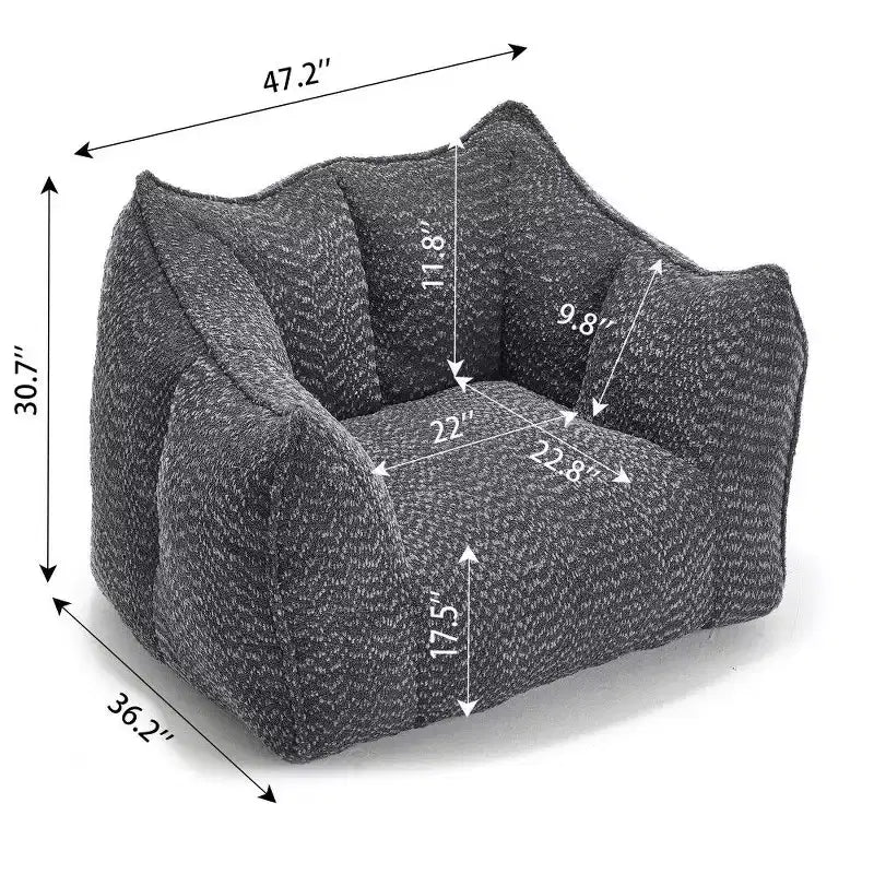 Pouf géant de 120 cm, pouf-fauteuil carré en mousse haute résilience avec poignée et accoudoirs, canapé de sol en chenille pour salon