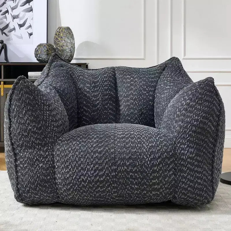 Pouf géant de 120 cm, pouf-fauteuil carré en mousse haute résilience avec poignée et accoudoirs, canapé de sol en chenille pour salon