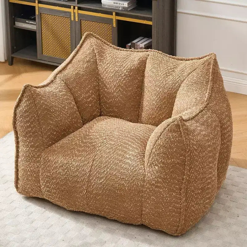 Pouf géant de 120 cm, pouf-fauteuil carré en mousse haute résilience avec poignée et accoudoirs, canapé de sol en chenille pour salon