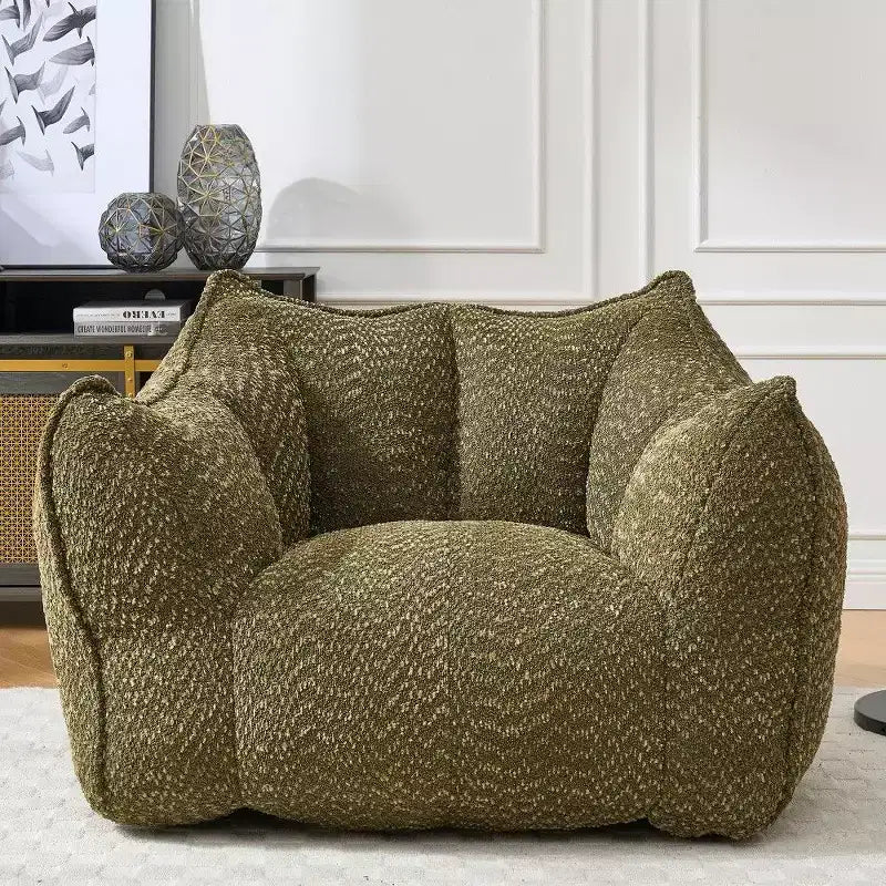Pouf géant de 120 cm, pouf-fauteuil carré en mousse haute résilience avec poignée et accoudoirs, canapé de sol en chenille pour salon