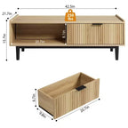 Table basse motif vague, table d'appoint pour salon avec finition grain de bois naturel et cadre robuste