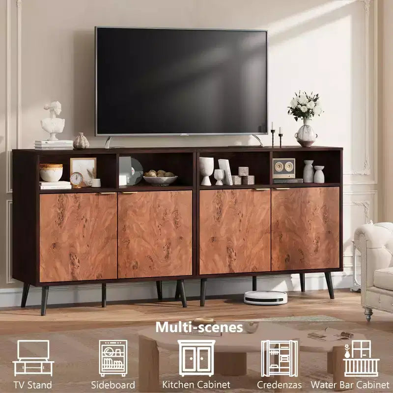 Meuble Buffet avec Tiroirs, Grand Bahut Buffet de Rangement avec Étagères et Portes de 80 cm, Meuble de Station à Café avec Poignée en Métal