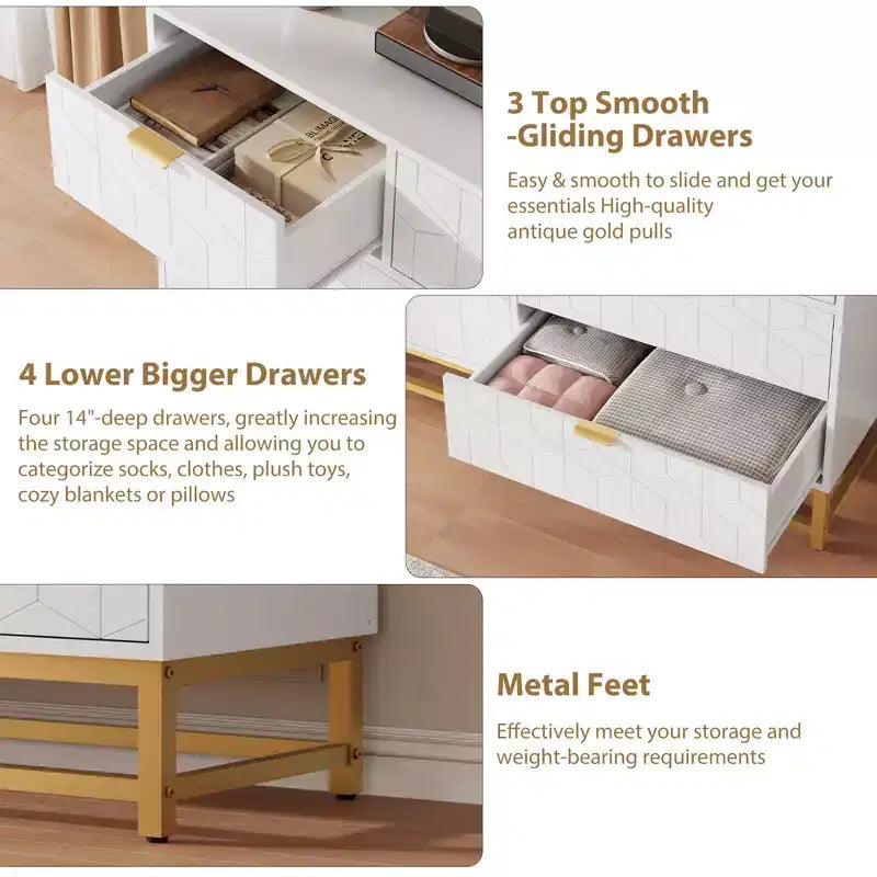 Meuble Buffet avec Tiroirs, Grand Bahut Buffet de Rangement avec Étagères et Portes de 80 cm, Meuble de Station à Café avec Poignée en Métal