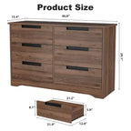 Commode 6 tiroirs pour chambre à coucher, 6 tiroirs en noyer avec poignées intégrées, commode de rangement en bois pour salon, entrée, chambre d'enfant