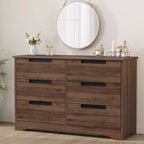 Commode 6 tiroirs pour chambre à coucher, 6 tiroirs en noyer avec poignées intégrées, commode de rangement en bois pour salon, entrée, chambre d'enfant