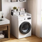 Comptoir de lave-linge séchant à 2 niveaux, simple avec étagère et tiroir, sur-plan de buanderie avec rebord et patin antidérapant pour le rangement de la panière à linge