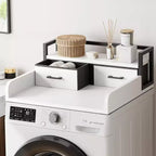 Comptoir de lave-linge séchant à 2 niveaux, simple avec étagère et tiroir, sur-plan de buanderie avec rebord et patin antidérapant pour le rangement de la panière à linge