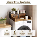 Comptoir de lave-linge séchant à 2 niveaux, simple avec étagère et tiroir, sur-plan de buanderie avec rebord et patin antidérapant pour le rangement de la panière à linge