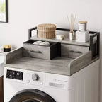 Comptoir de lave-linge séchant à 2 niveaux, simple avec étagère et tiroir, sur-plan de buanderie avec rebord et patin antidérapant pour le rangement de la panière à linge