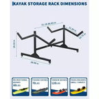 Support de rangement autoportant pour 2 à 6 kayaks avec roues, support robuste en acier pour kayak, canoë et SUP d'extérieur avec sangles de suspension pour garage, quai