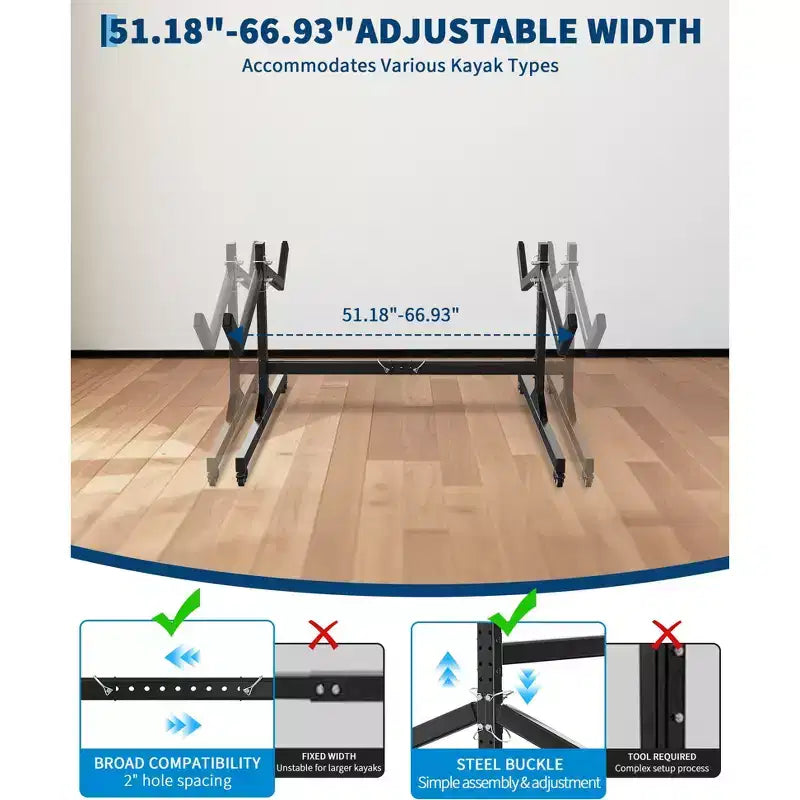 Support de rangement autoportant pour 2 à 6 kayaks avec roues, support robuste en acier pour kayak, canoë et SUP d'extérieur avec sangles de suspension pour garage, quai