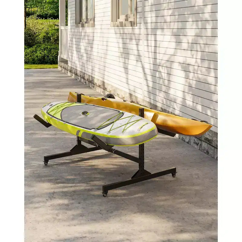 Support de rangement autoportant pour 2 à 6 kayaks avec roues, support robuste en acier pour kayak, canoë et SUP d'extérieur avec sangles de suspension pour garage, quai
