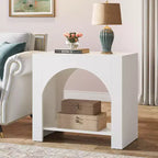Lantine Farmhouse End Side Table: Large, heavy-duty wooden pedestal, storage, for living room/bedroom, accent furniture, white.