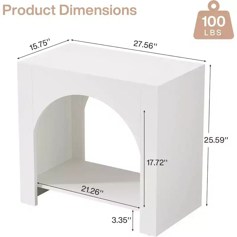 Table d'appoint de style rustique : Grand piédestal en bois robuste, rangement, pour salon/chambre à coucher, meuble d'appoint, blanc.