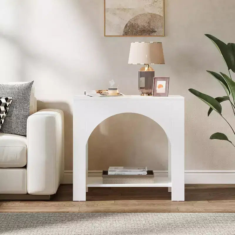 Table d'appoint de style rustique : Grand piédestal en bois robuste, rangement, pour salon/chambre à coucher, meuble d'appoint, blanc.