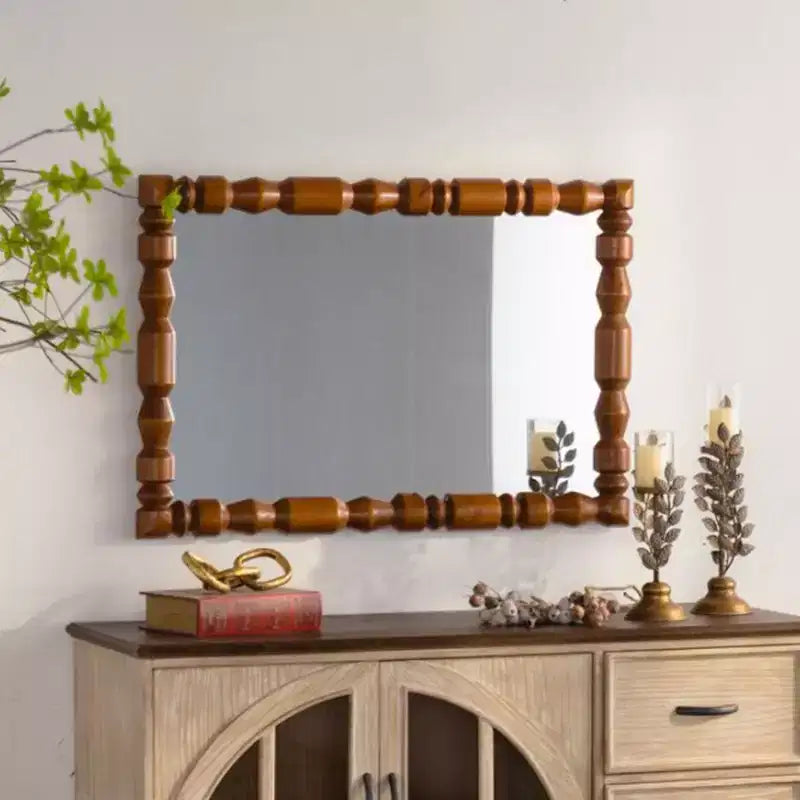 Miroir mural vintage en bois sculpté avec cadre à colonnes pour salon ou entrée