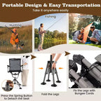 Chaise de chasse portable avec pivot à 360°, pieds réglables et accoudoirs/porte-gobelets