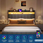 Cadre de lit avec 2 tiroirs de rangement, cadre de lit rembourré avec lumière LED, prise de courant et port USB