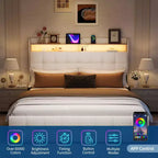 Cadre de lit avec 2 tiroirs de rangement, cadre de lit rembourré avec lumière LED, prise de courant et port USB