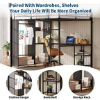 Cadre de lit mezzanine en métal peu encombrant avec bureau en L, armoire, étagères de rangement, tringle à vêtements, garde-corps, échelle robuste, pour chambres d'adultes et d'adolescents