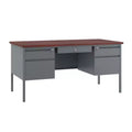 Flash Furniture  Commercial Grade 30x60 Double Pedestal Desk with 5 Locking Drawers, Mahogany Top and Charcoal Gray Frame