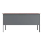 Bureau double piédestal de qualité commerciale 30x60 avec 5 tiroirs verrouillables, plateau en acajou et cadre gris anthracite
