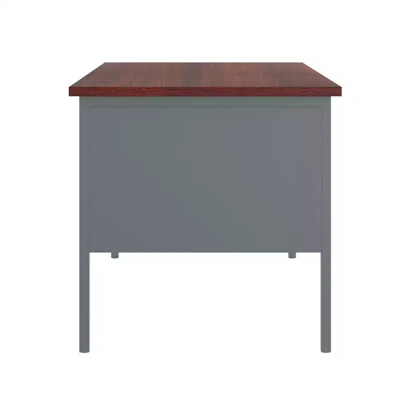 Bureau double piédestal de qualité commerciale 30x60 avec 5 tiroirs verrouillables, plateau en acajou et cadre gris anthracite