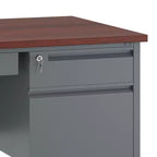 Bureau double piédestal de qualité commerciale 30x60 avec 5 tiroirs verrouillables, plateau en acajou et cadre gris anthracite