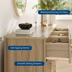 Buffet moderne blanc de 140 cm avec portes vitrées et rangement, Table d'entrée en bois robuste, Organisateur de cuisine multifonctionnel pour chambre à coucher et salon