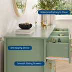 Buffet moderne blanc de 140 cm avec portes vitrées et rangement, Table d'entrée en bois robuste, Organisateur de cuisine multifonctionnel pour chambre à coucher et salon