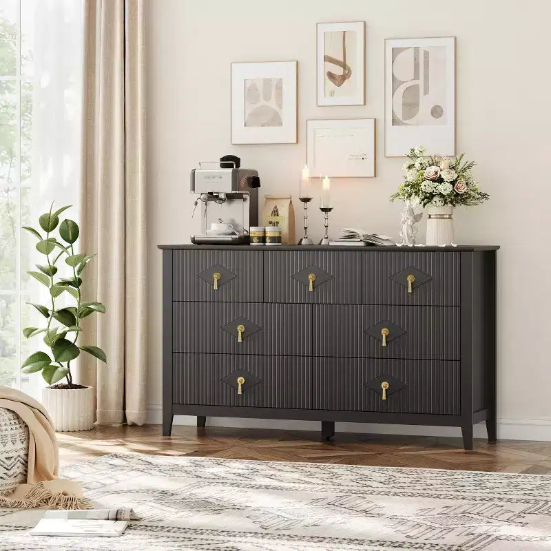 Buffet moderne blanc de 140 cm avec portes vitrées et rangement, Table d'entrée en bois robuste, Organisateur de cuisine multifonctionnel pour chambre à coucher et salon