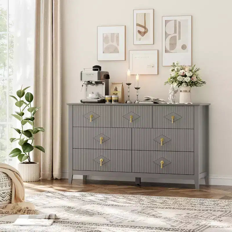 Buffet moderne blanc de 140 cm avec portes vitrées et rangement, Table d'entrée en bois robuste, Organisateur de cuisine multifonctionnel pour chambre à coucher et salon