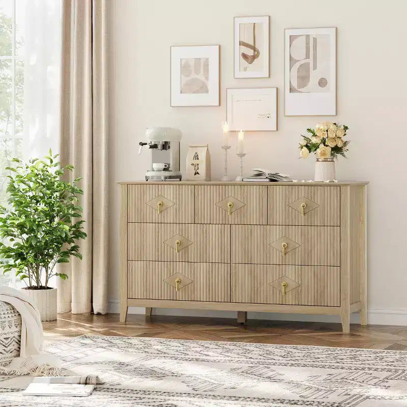 Buffet moderne blanc de 140 cm avec portes vitrées et rangement, Table d'entrée en bois robuste, Organisateur de cuisine multifonctionnel pour chambre à coucher et salon