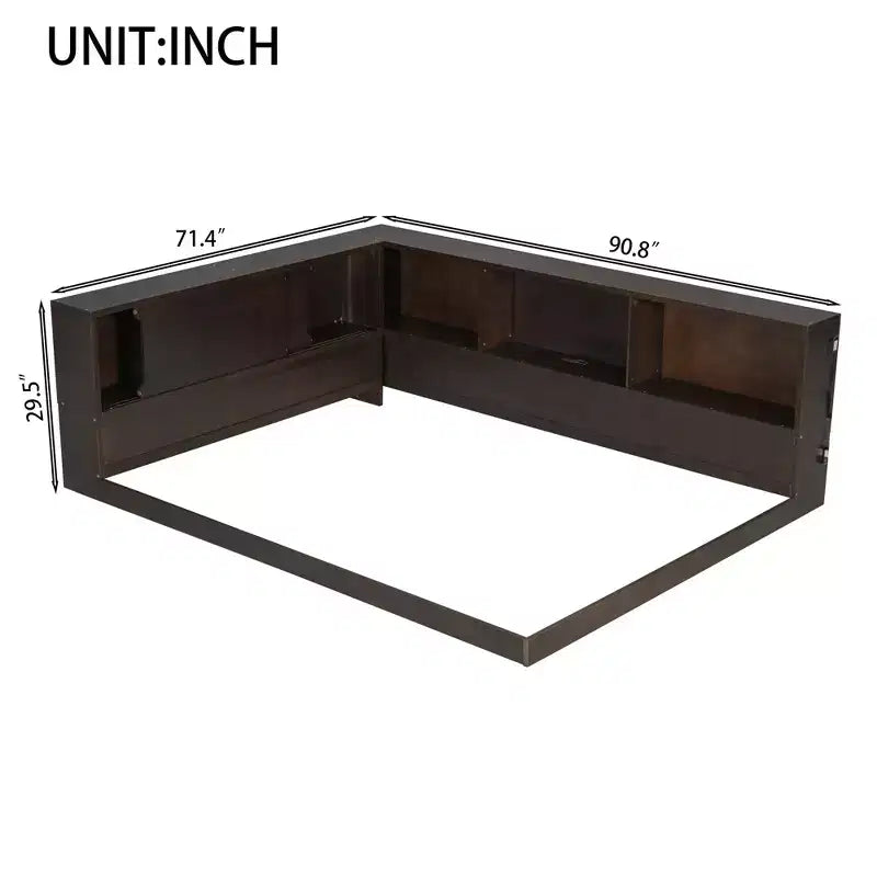 Lit de repos moderne Queen avec 5 étagères de rangement, prises et lumière