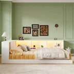 Lit de repos moderne Queen avec 5 étagères de rangement, prises et lumière