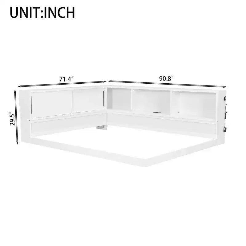 Lit de repos moderne Queen avec 5 étagères de rangement, prises et lumière