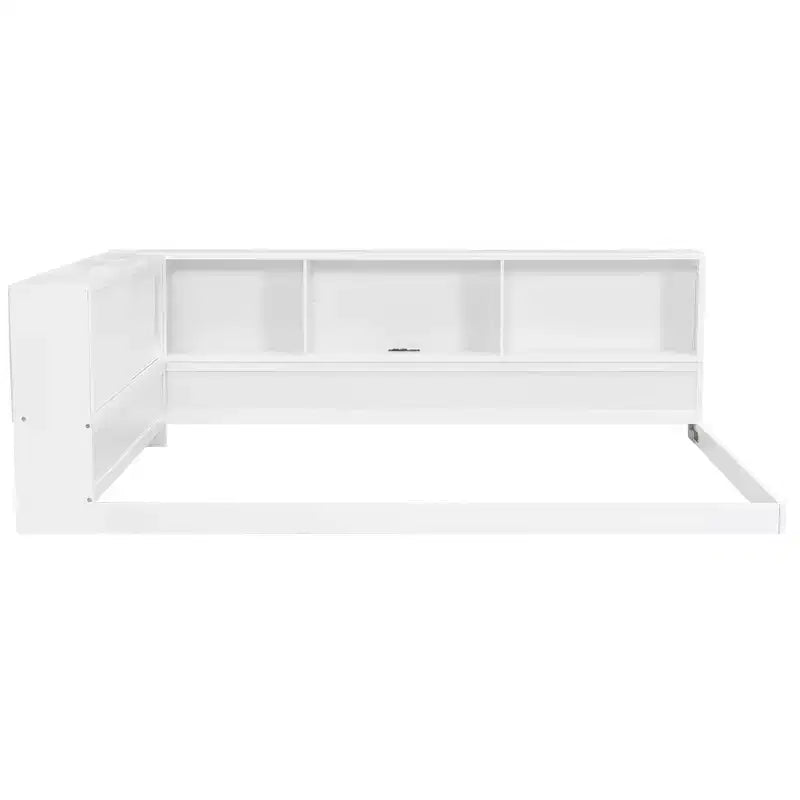 Lit de repos moderne Queen avec 5 étagères de rangement, prises et lumière