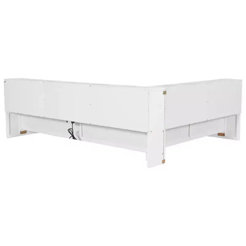 Lit de repos moderne Queen avec 5 étagères de rangement, prises et lumière
