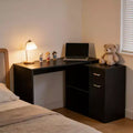   Rotating L-Shaped Corner Computer Desk with Storage Cabinet and Shelves