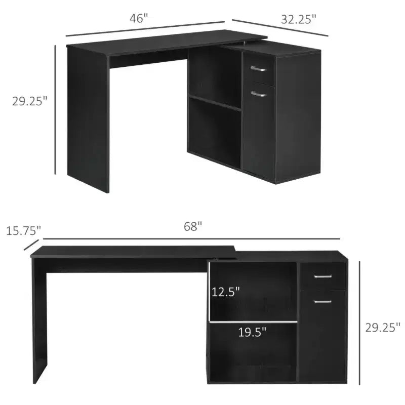 Bureau d'angle en L rotatif avec armoire de rangement et étagères