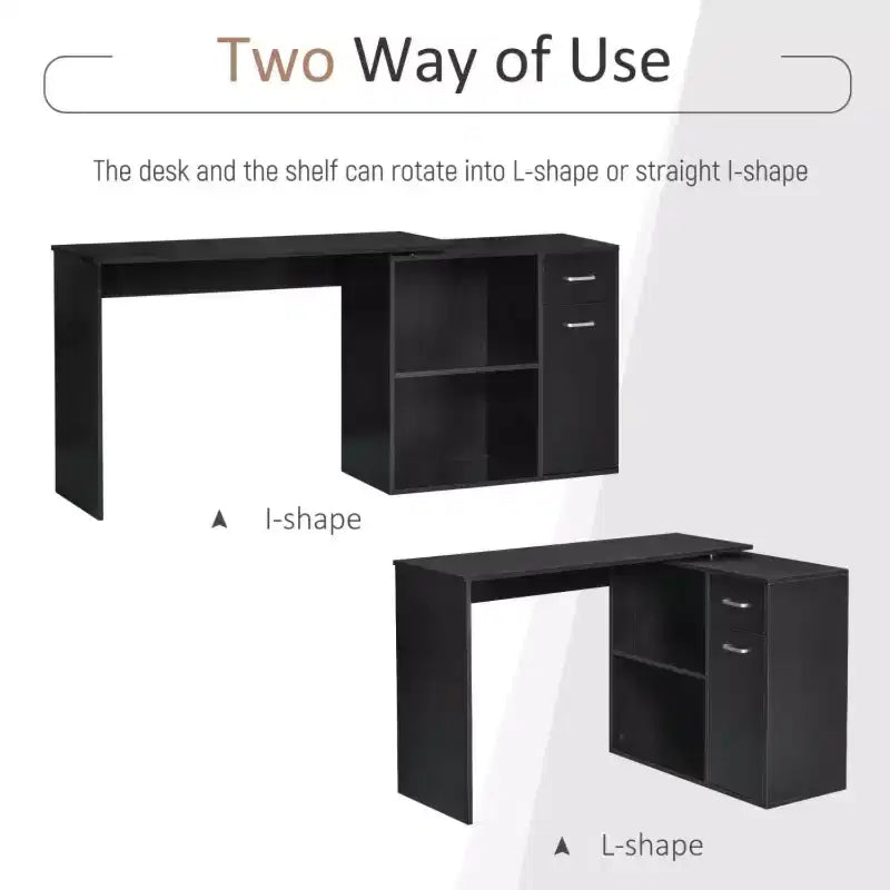 Bureau d'angle en L rotatif avec armoire de rangement et étagères