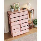 Étagère de rangement à 16 tiroirs en fer + MDF, tissu, pieds réglables, grande capacité, organisateur de rangement pour la maison