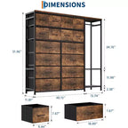 Étagère de rangement à 16 tiroirs en fer + MDF, tissu, pieds réglables, grande capacité, organisateur de rangement pour la maison
