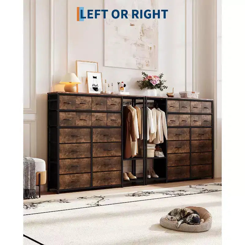 Étagère de rangement à 16 tiroirs en fer + MDF, tissu, pieds réglables, grande capacité, organisateur de rangement pour la maison