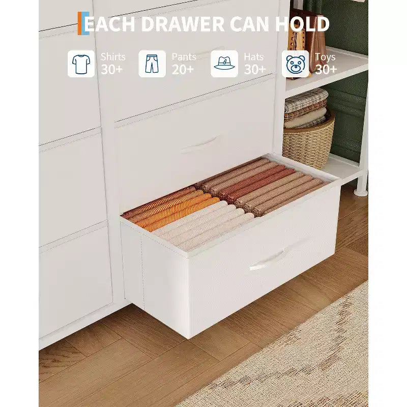 Étagère de rangement à 16 tiroirs en fer + MDF, tissu, pieds réglables, grande capacité, organisateur de rangement pour la maison