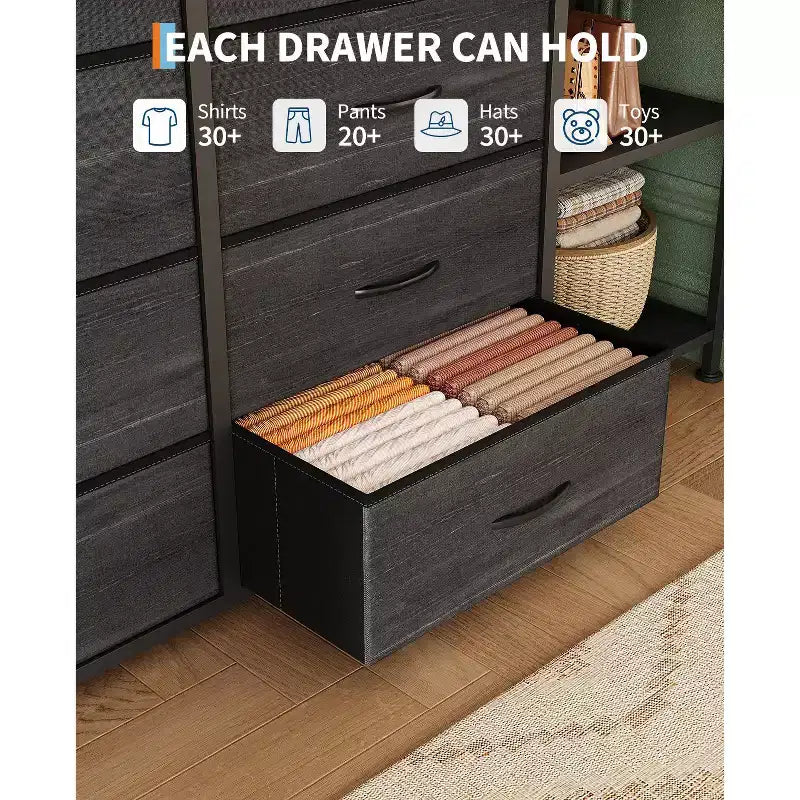 Étagère de rangement à 16 tiroirs en fer + MDF, tissu, pieds réglables, grande capacité, organisateur de rangement pour la maison
