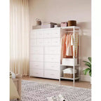 Étagère de rangement à 16 tiroirs en fer + MDF, tissu, pieds réglables, grande capacité, organisateur de rangement pour la maison
