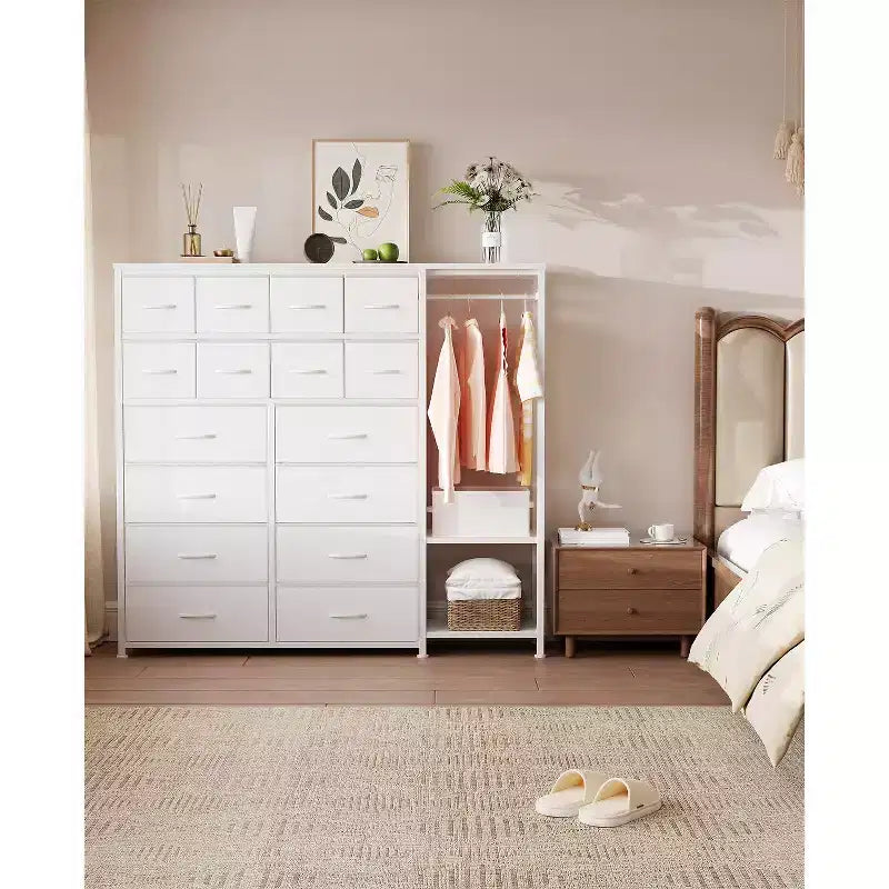 Étagère de rangement à 16 tiroirs en fer + MDF, tissu, pieds réglables, grande capacité, organisateur de rangement pour la maison