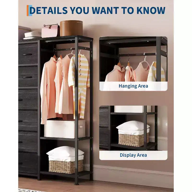 Étagère de rangement à 16 tiroirs en fer + MDF, tissu, pieds réglables, grande capacité, organisateur de rangement pour la maison